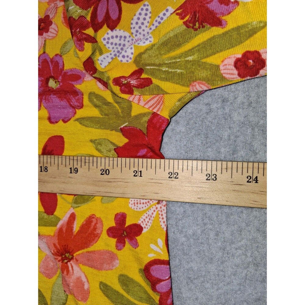 Dear Scarlett 3/4 Roll Tab Sleeve Popover tunic Blouse Large Yellow Floral Boho - Picture 7 of 12